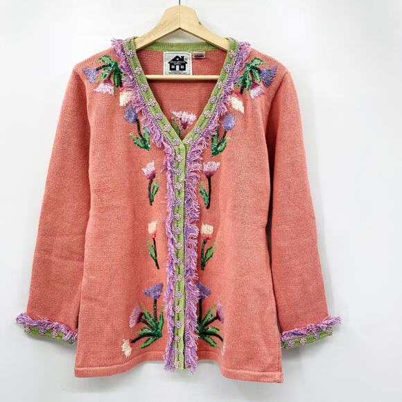 Vintage Storybook Knits pink Cardigan Sweater - Picture 1 of 4